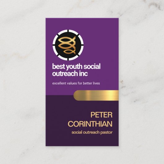 Elegant Paars Religieus Ichthus Vissenpastor Visitekaartje (Voorkant)