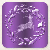 Elegant Paars rendiertje en Wreater Kerstmis Kartonnen Onderzetters (Voorkant)