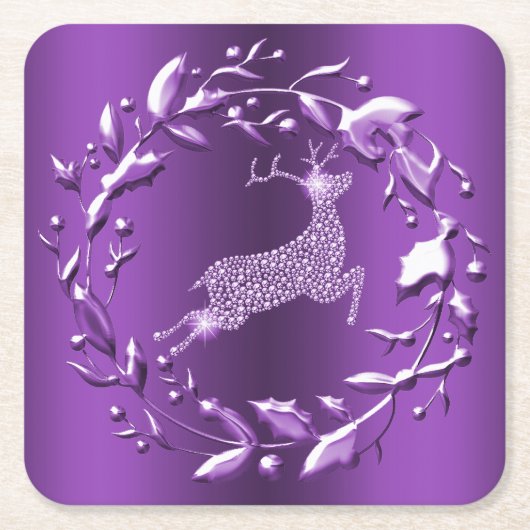 Elegant Paars rendiertje en Wreater Kerstmis Kartonnen Onderzetters (Voorkant)