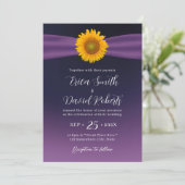 Elegant Paars Ribbon Sunflower Wedding Kaart (Staand voorkant)