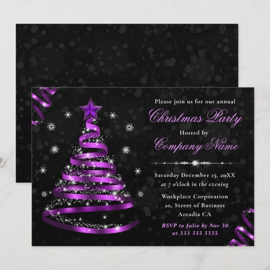Elegant Paars Ribbon Tree Corporate Kerstmis Kaart (Voorkant / Achterkant)
