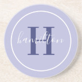 Elegant Paars Rond Monogram Script Naam Zandsteen Onderzetter (Voorkant)