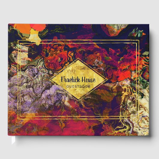 Elegant Paars Rood Abstract met Faux Gold Accents Gastenboek (Voorkant)