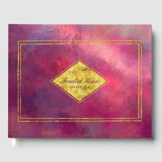 Elegant Paars Rood Abstract met Faux Gold Accents Gastenboek