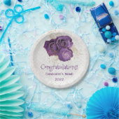 Elegant Paars Roos Floral Afstuderen Papieren Bordje (Feest)