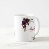Elegant Paars Roos Floral Name Monogram Mok (Voorkant rechts)