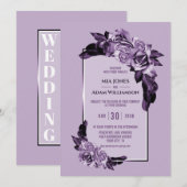 Elegant Paars Roos Floral Wedding Kaart (Voorkant / Achterkant)