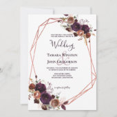 Elegant Paars Roos Gold Floral Geometric Wedding Kaart (Voorkant)