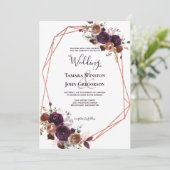 Elegant Paars Roos Gold Floral Geometric Wedding Kaart (Staand voorkant)