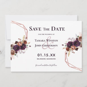 Elegant Paars Roos Gold Floral Geometric Wedding Save The Date
