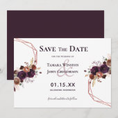 Elegant Paars Roos Gold Floral Geometric Wedding Save The Date (Voorkant / Achterkant)