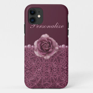 Elegant Paars Roos, kant en parels Case-Mate iPhone Case