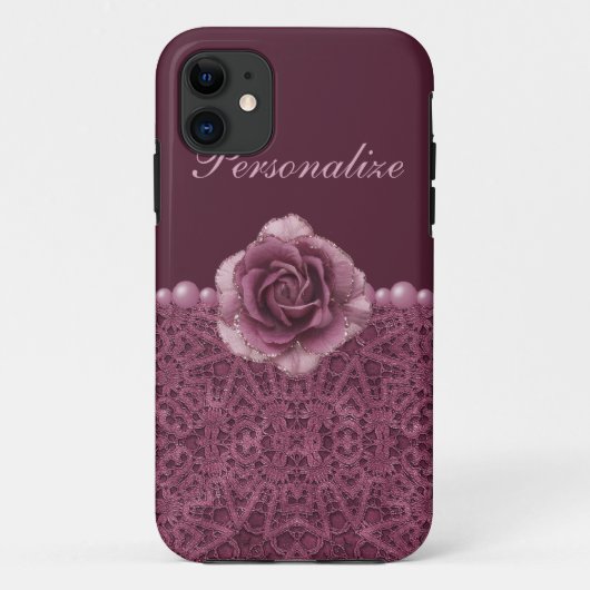 Elegant Paars Roos, kant en parels Case-Mate iPhone Case (Achterkant)
