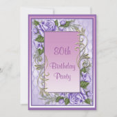 Elegant Paars Roos omwoeld op 80e verjaardag Kaart (Voorkant)