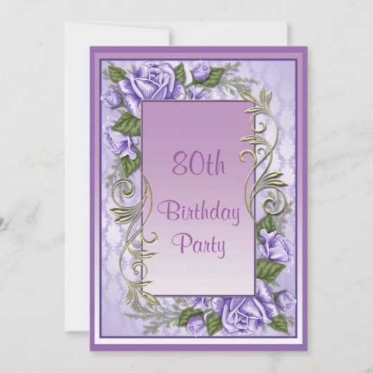 Elegant Paars Roos omwoeld op 80e verjaardag Kaart (Voorkant)