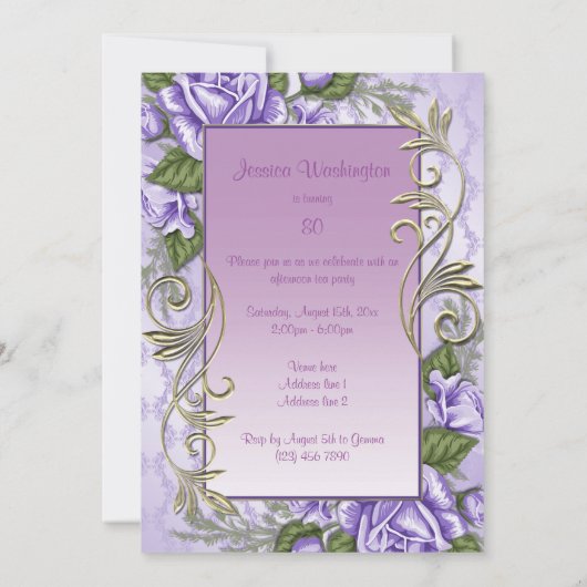 Elegant Paars Roos omwoeld op 80e verjaardag Kaart (Achterkant)