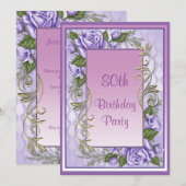 Elegant Paars Roos omwoeld op 80e verjaardag Kaart (Voorkant / Achterkant)