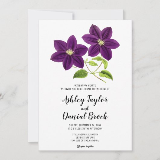 Elegant paars roos waterverf floral Wedding Invi Kaart (Voorkant)