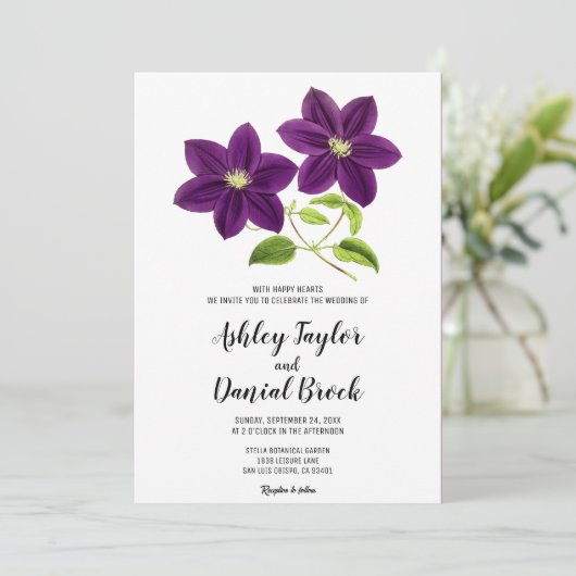 Elegant paars roos waterverf floral Wedding Invi Kaart (Staand voorkant)