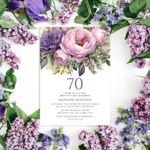 Elegant Paars Roze Bloem 70e Verjaardag Kaart