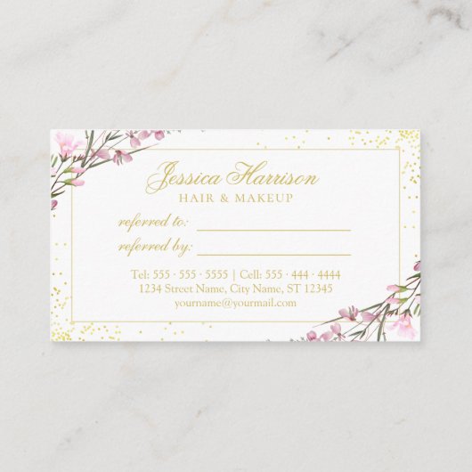 Elegant  Paars Roze Bloemen Referral Kaart (Achterkant)