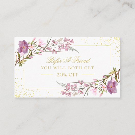 Elegant  Paars Roze Bloemen Referral Kaart (Voorkant)