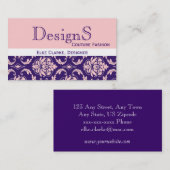 Elegant Paars Roze Damask Mode Visitekaartje (Voorkant / Achterkant)