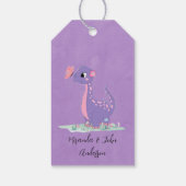 Elegant Paars Roze Dinosaur Butterfly Baby shower Cadeaulabel (Achterkant)