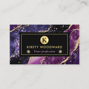 Elegant Paars, Roze en Goud Glitter Agate Visitekaartje
