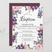 Elegant Paars roze Floral Baptisme Kaart (Voorkant / Achterkant)