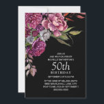 Elegant Paars roze Floral Black 50th Birthday Kaart<br><div class="desc">Elegant zwarte feestdag 50e verjaardag voor vrouwen met paarse en roze waterverf bloemen en bladeren. Neem contact met mij op voor hulp bij aanpassingen of voor het aanvragen van matching of het coördineren van Zazzle-producten.</div>