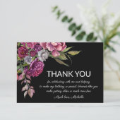 Elegant Paars roze Floral Black Birthday Bedankkaart (Staand voorkant)