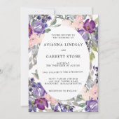 Elegant Paars roze Floral botanisch huwelijk Kaart (Voorkant)