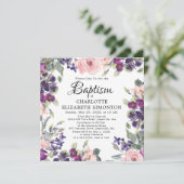 Elegant  Paars Roze Floral Square Baptisme Kaart (Staand voorkant)