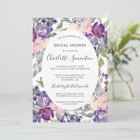 Elegant Paars Roze Floral Vrijgezellenfeest Kaart (Staand voorkant)