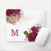 Elegant Paars Roze Floral White Monogram Muismat (Met muis)