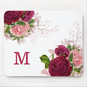 Elegant Paars Roze Floral White Monogram Muismat
