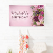 Elegant  Paars Roze Florenz Rozen Birthday Spandoek (Insitu)