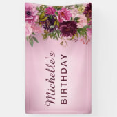 Elegant  Paars Roze Florenz Rozen Birthday Spandoek (Verticaal)