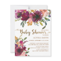 Elegant Paars Roze Gold Floral Script Baby shower