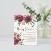 Elegant Paars Roze Gold Floral Script Baby shower Kaart (Staand voorkant)