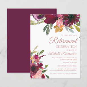 Elegant Paars Roze Goud Bloem Schrift Pensioen Kaart