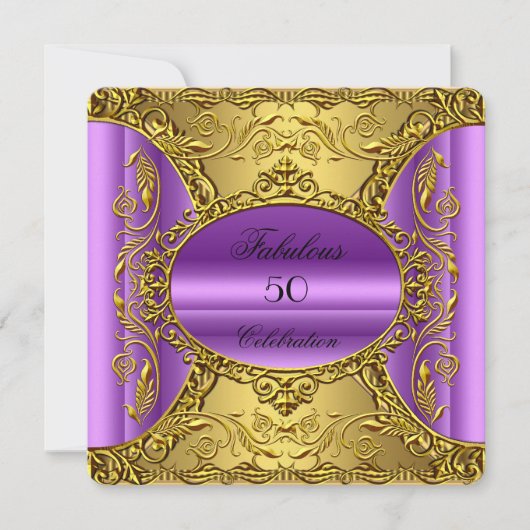 Elegant Paars roze goudoliet Fabulous 50th Kaart (Voorkant)
