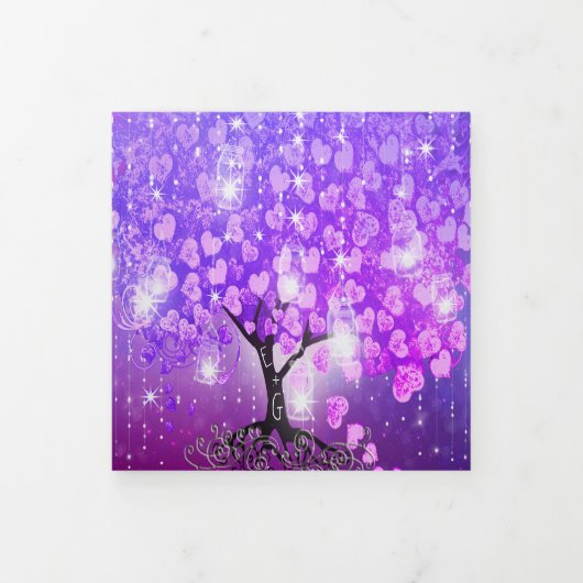 Elegant Paars-roze hartrecht met drievlak Drieluik Uitnodiging (Cover)