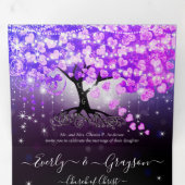 Elegant Paars-roze hartrecht met drievlak Drieluik Uitnodiging (Binnenzijde eerst)