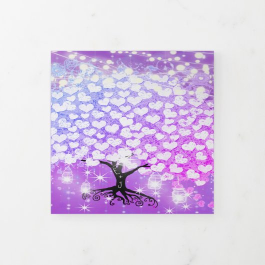 Elegant Paars-roze hartrecht met drievlak Drieluik Uitnodiging (Cover)