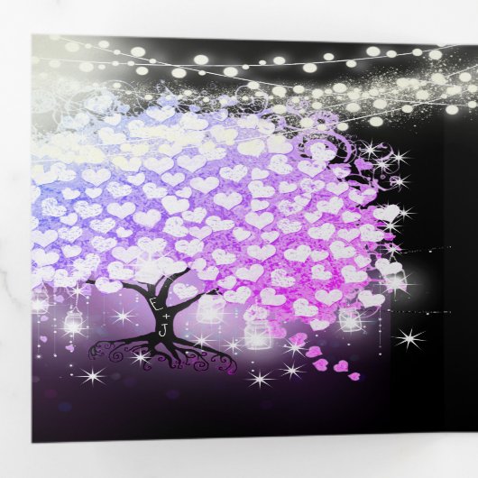 Elegant Paars-roze hartrecht met drievlak Drieluik Uitnodiging (Binnenzijde eerst)