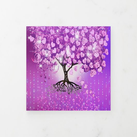 Elegant Paars roze hartsriet Drieluik Uitnodiging (Cover)