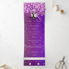 Elegant Paars roze hartsriet Drieluik Uitnodiging