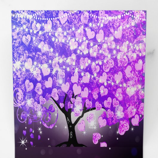 Elegant Paars roze hartsriet Drieluik Uitnodiging (Binnenzijde eerst)